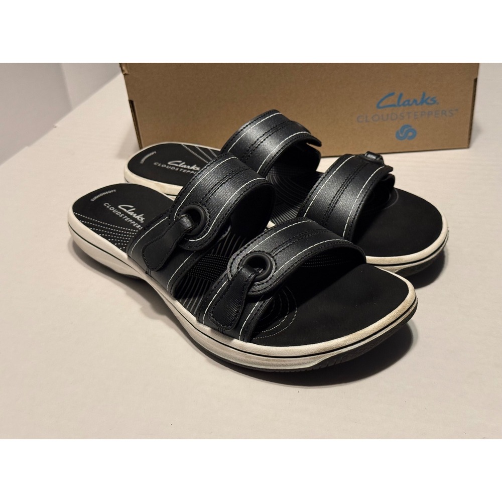 Clarks Womens Breeze Maye Cloudsteppers Slide Sandals Size 9 Black Synthetic